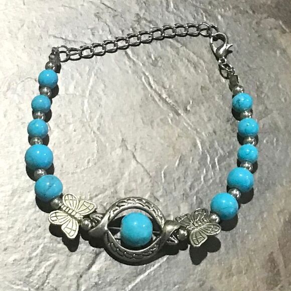 Butterfly Silver Beaded Bracelet - Picture 1 of 3